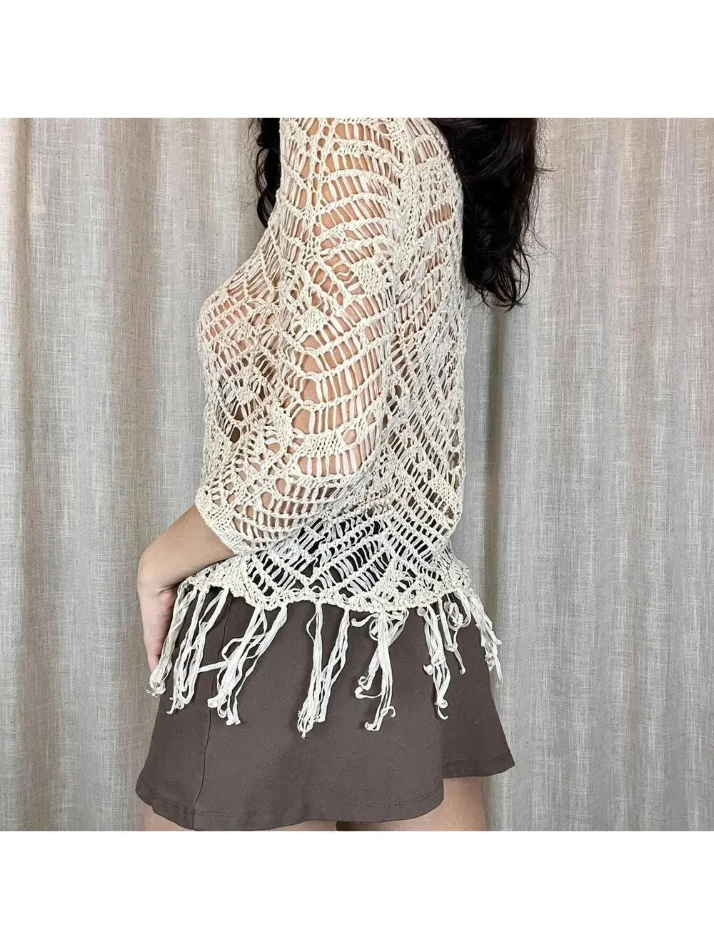 Cream Crochet Fringe Top - Picture 4 of 7